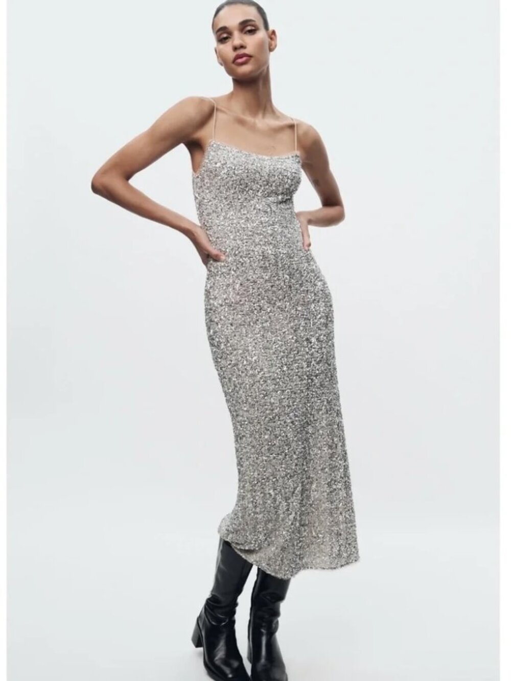 Zara Champagne Sequin Slip Dress
